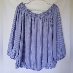 Love J Womens Off The Shoulder Long Sleeve Flowy Top 3X Blue/White Striped